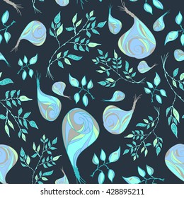 Seamless floral pattern, rose flowers and leaves elements. Doodle style.