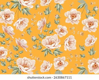 Seamless floral pattern. Rose pattern on colored background. Rustic vintage floral pattern. Romantic surface design. Floral pattern for fashion prints, fabric, wallpaper, cards, decoration.