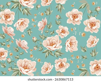 Seamless floral pattern. Rose pattern on colored background. Rustic vintage floral pattern. Romantic surface design. Floral pattern for fashion prints, fabric, wallpaper, cards, decoration.