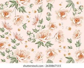 Padrão floral perfeito. Padrão de rosa no plano de fundo colorido. Padrão floral vintage rústico. Design de superfície romântico. Padrão floral para impressões de moda, tecido, papel de parede, cartões, decoração.