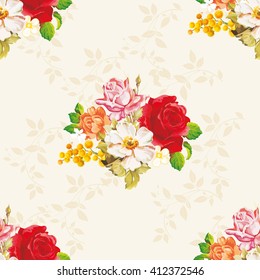 Seamless floral pattern with rose orange white flowers Vector Illustration EPS8
