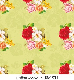 Seamless floral pattern with rose orange white flowers Vector Illustration EPS8