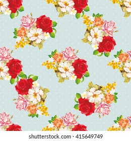 Patrón floral sin fisuras con flores blancas de color rosa Vector Ilustración EPS8