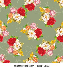 Nahtlose Blumenmuster mit rosa orangefarbenen weißen Blumen Vektor-Illustration EPS8