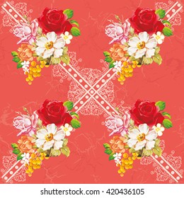 Seamless floral pattern with rose orange white flowers Vector Illustration EPS8