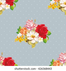 Seamless floral pattern with rose orange white flowers Vector Illustration EPS8