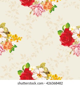 Seamless floral pattern with rose orange white flowers Vector Illustration EPS8