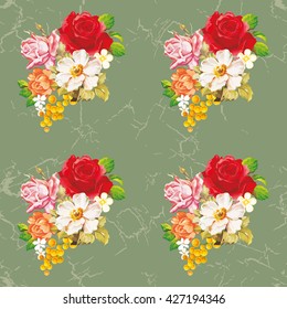 Seamless floral pattern with rose orange white flowers Vector Illustration EPS8