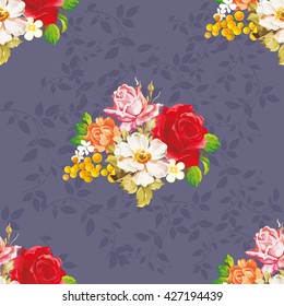 Seamless floral pattern with rose orange white flowers Vector Illustration EPS8