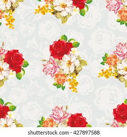 Seamless floral pattern with rose orange white flowers Vector Illustration EPS8