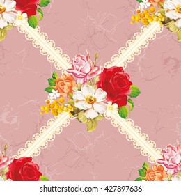 Patrón floral sin fisuras con flores blancas de color rosa Vector Ilustración EPS8