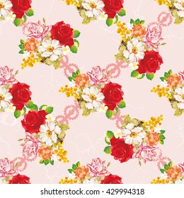 Nahtlose Blumenmuster mit rosa orangefarbenen weißen Blumen Vektor-Illustration EPS8