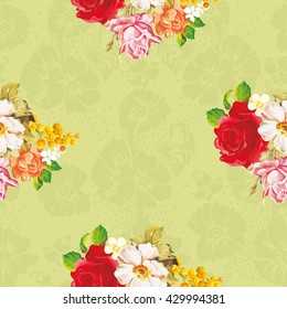 Seamless floral pattern with rose orange white flowers Vector Illustration EPS8