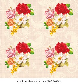 Seamless floral pattern with rose orange white flowers Vector Illustration EPS8