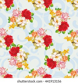 Nahtlose Blumenmuster mit rosa orangefarbenen weißen Blumen Vektor-Illustration EPS8
