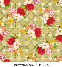 Patrón floral sin fisuras con flores blancas de color rosa Vector Ilustración EPS8