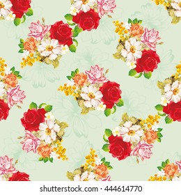 Seamless floral pattern with rose orange white flowers Vector Illustration EPS8