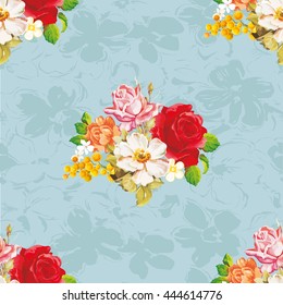 Seamless floral pattern with rose orange white flowers Vector Illustration EPS8