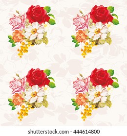 Patrón floral sin fisuras con flores blancas de color rosa Vector Ilustración EPS8