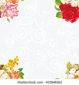 Seamless floral pattern with rose orange white flowers Vector Illustration EPS8