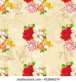Seamless floral pattern with rose orange white flowers Vector Illustration EPS8