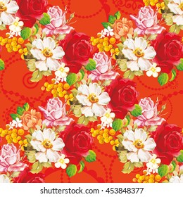Seamless floral pattern with rose orange white flowers Vector Illustration EPS8