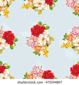 Seamless floral pattern with rose orange white flowers Vector Illustration EPS8
