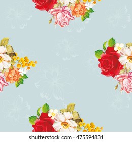 Seamless floral pattern with rose orange white flowers Vector Illustration EPS8
