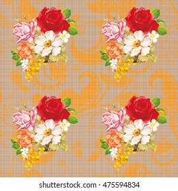 Seamless floral pattern with rose orange white flowers Vector Illustration EPS8
