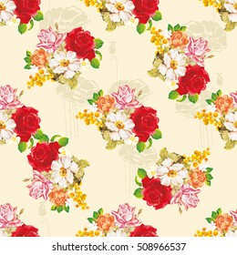 Seamless floral pattern with rose orange white flowers Vector Illustration EPS8