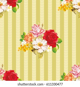 Seamless floral pattern with rose orange white flowers Vector Illustration EPS8