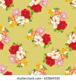Seamless floral pattern with rose orange white flowers Vector Illustration EPS8
