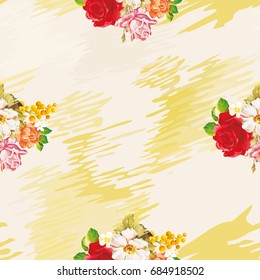 Seamless floral pattern with rose orange white flowers Vector Illustration EPS8
