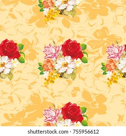 Seamless floral pattern with rose orange white flowers Vector Illustration EPS8