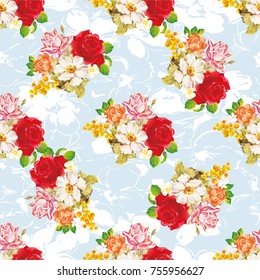 Seamless floral pattern with rose orange white flowers Vector Illustration EPS8