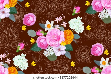Seamless floral pattern with roses
