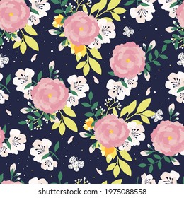 Seamless floral pattern with roses in bloom. 