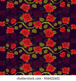 Seamless floral pattern with roses branches. Floral print. Bright, contrasting vector floral background. For wallpaper, wrap, fabric design