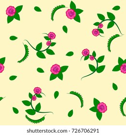 seamless floral pattern. Roses with branches orits on a yellow background. Vector illustration