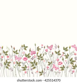 seamless floral pattern with roses and butterflies