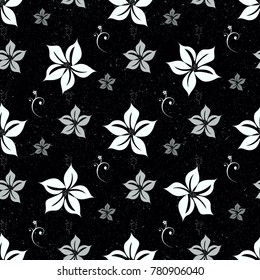 Seamless floral pattern with roses and butterfly on black background