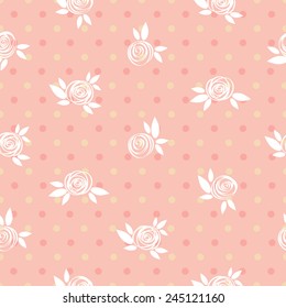 Seamless floral pattern, roses and circles, vintage illustration.