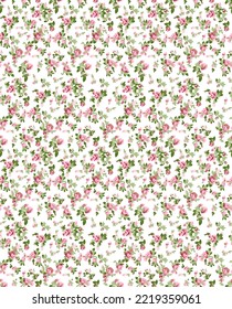 Seamless floral pattern with roses. Cute floral print in the small flowers on white baskground. Vector illustration.