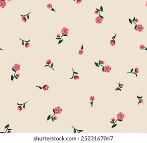 Patrón floral sin fisuras con rosas. Lindo estampado floral en las Pequeñas flores sobre fondo beige. 