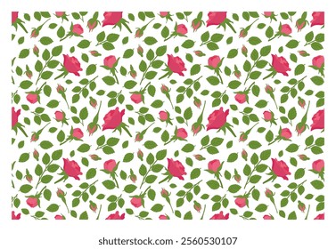 Seamless floral pattern with roses. Pattern of delicate rosebuds, leaves and leaflets. Vector illustration for background, texture, wrapper pattern, frame or border.