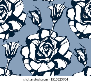 Seamless floral pattern with roses hand drawing decorative background. Vector Illustration. Print for textile, cloth, wallpaper, scrapbooking