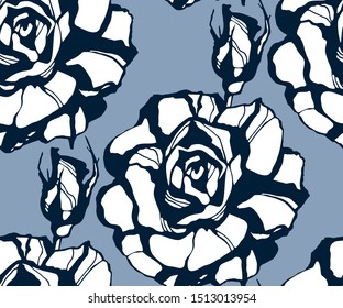 Seamless floral pattern with roses hand drawing decorative background. Vector Illustration.  