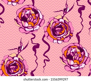Seamless floral pattern with roses hand drawing decorative background. Vector Illustration. Print for textile, cloth, wallpaper, scrapbooking