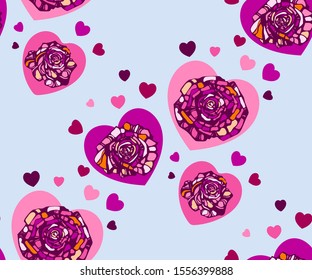 Seamless floral pattern with roses hand drawing decorative background. Vector Illustration. Print for textile, cloth, wallpaper, scrapbooking