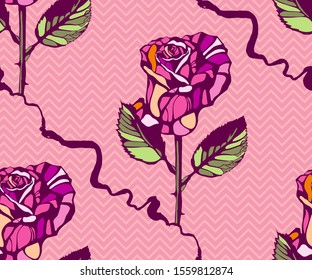 Seamless floral pattern with roses hand drawing decorative background. Vector Illustration. Print for textile, cloth, wallpaper, scrapbooking